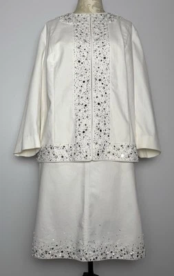 Traje Falda Lafayette 148 Blanco Denim Cuentas Espejo Adornado 20 Nuevo Sin Etiquetas Ropa Artística Foto 1 de 4