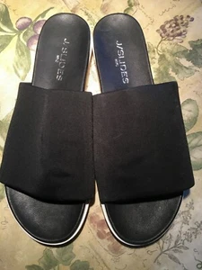 J/Slides NYC Wos Sandals US 10 Black Fabric Slides Platform Open Toe Size 8 - Picture 1 of 4