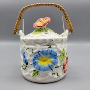 Azúcarero de cerámica Fred Roberts de colección con tapa y cuchara diseño floral Morning Glory - Imagen 1 de 16