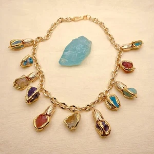 Multi Gemstone Carnelian Apatite Citrine Amazonite Amethyst Rough Necklace - Picture 1 of 5