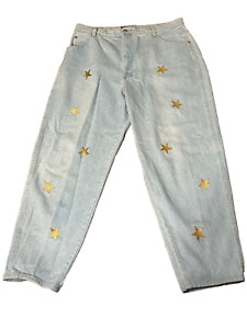 Vintage Forenza Jeans Stone Wash Tapered Leg Gold Embroidered Stars Size 18