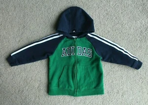 ADIDAS zip-up Hoodie Jacket Blue sleeves white stripes Green base Boys Size 3T - Picture 1 of 7