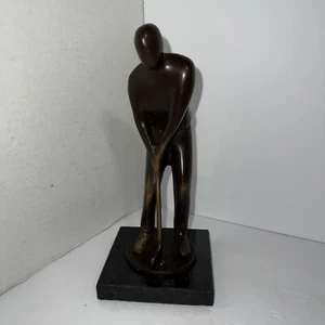 Faceless Golfer Man Figure Cast Metal Brass Bronze Sculpture Statue - Picture 1 of 6