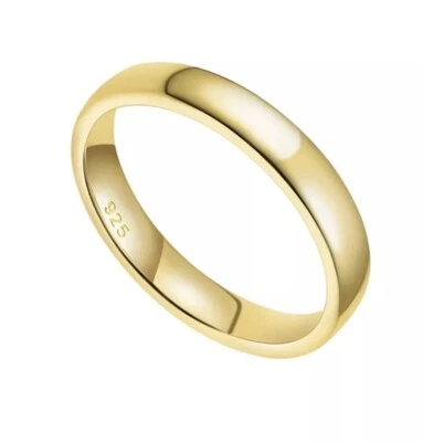 9ct Yellow Gold Ring Light Weight D Shaped Wedding Ring Silver Solid Hallmarked - Image 1 of 4