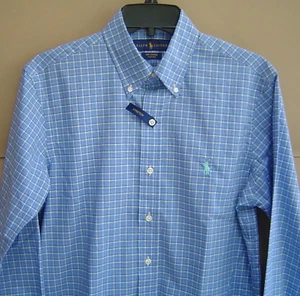 NWT $90 RALPH LAUREN Mens S STANDARD FIT STRETCH COTTON SHIRT Bayside Green Navy - Picture 1 of 5