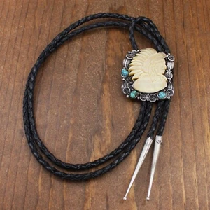 Abalone Chief Sterling Silver and Turquoise Bolo Tie by N. Walley and B. Manning - Picture 1 of 6