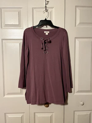 Style & Co. Suéter túnica púrpura claro liso con cuello en V atado talla M P/O Foto 1 de 4