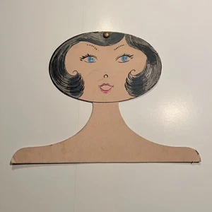 Vtg 1960s Clothes Hanger Woman’s Head Face Art Deco Semi Rigid Mat Board - Picture 1 of 8