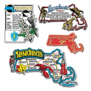 Massachusetts Four-Piece State Magnet Set by Classic Magnets, Includes 4 Unique - Picture 1 of 3