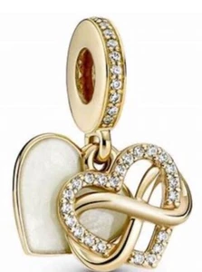 Authentic Pandora Retired Solid 14k Yellow Gold Sparkling Infinity Heart Charm - Picture 1 of 6