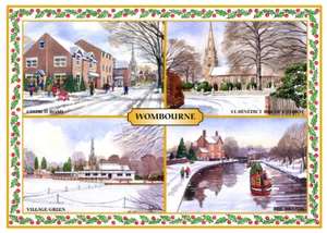 WOMBOURNE MUTI SCENE ARTISTS PAINTING GLOSSY CHRISTMAS CARD 8"x 6" FREE POST - Picture 1 of 2