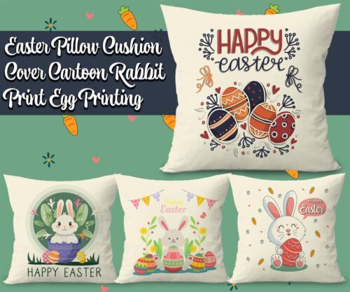Happy Easter Cushion Cover Funny Bunny Pillowcase Cover Egg Rabbits Easter Gift