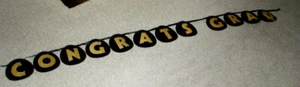 Pre-Strung Graduation Party Banner Black w/ Gold Glitter - CONGRATS GRAD 7Ft - Picture 1 of 3