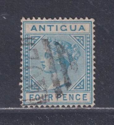 Antigua Scott 10 Used 1879 4d Blue Victoria Crown CC Watermark SCV $18 - Image 1 of 2