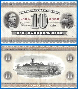 Denmark 10 Kroner 1967 Korun Andersen Banknote Free Ship Worldwide - Picture 1 of 3