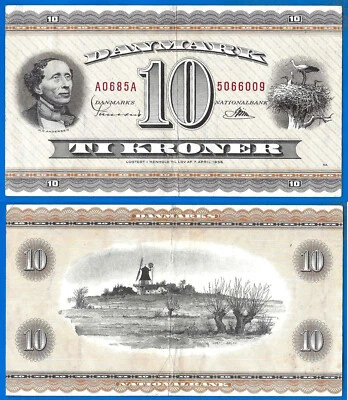 Denmark 10 Kroner 1967 Korun Andersen Banknote Free Ship Worldwide - Image 1 of 3