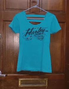 Harley Davidson Outer Banks NC Blue Shirt Top Women's Size S Small Strappy Back - Picture 1 of 4