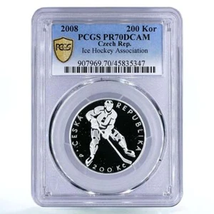 Czech Republic 200 korun National Hockey Association PR70 PCGS silver coin 2008 - Picture 1 of 2