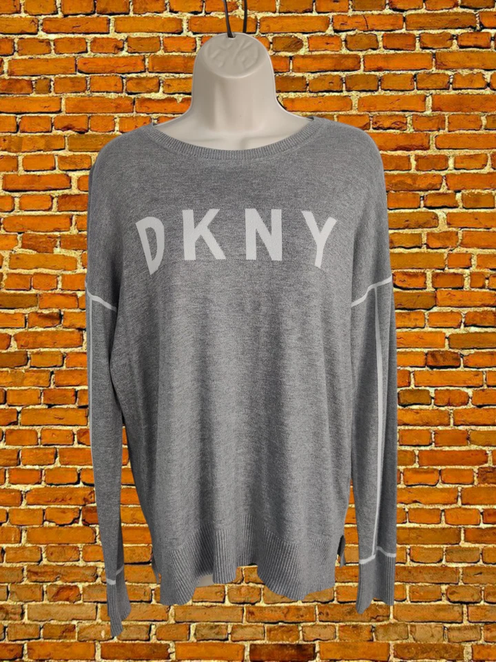JERSEY DKNY GRIS VISCOSA MEDIANA MUJER MANGA LARGA MOTIVO BLANCO PUNTO FINO SUAVE Foto 1 de 4
