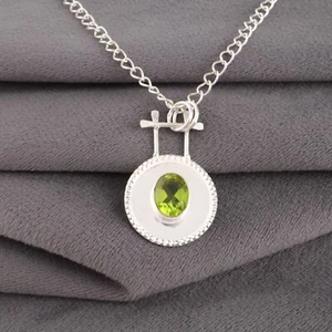 Peridot Gemstone Handmade 925 Sterling Silver Jewelry Pendant Gift For Wife - Picture 1 of 3