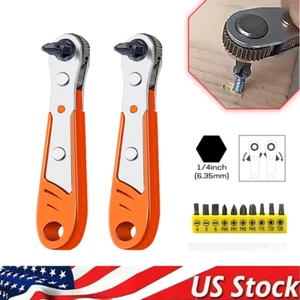 Ratcheting Right Angle Screwdriver Hex Drive 90 Degree Offset + 10pc Bits Set! - Picture 1 of 10