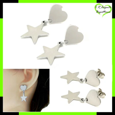 orecchini da donna a forma di in acciaio stella cuore con pendente pendenti lobo - Immagine 1 di 4