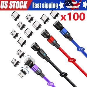 180°+360° Rotate Magnetic Charger Cable Phone Fast Charging Type C Micro USB Lot - Picture 1 of 9