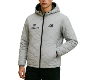 New Balance Lacrosse Grey Quilted Puffer Jacket Hooded Front Zip Size SMALL - Picture 1 of 9
