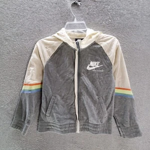 Nike Girls Jacket Large Gray Hooded Logo Pockets Full Zip Long Sleeve - Picture 1 of 11
