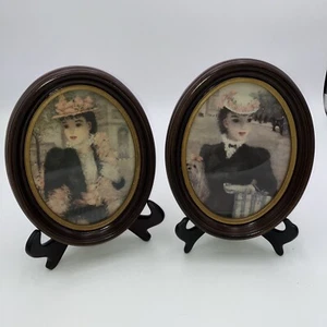 SET OF 2Framed Art Print Wood Victorian Lady With Yorkie & Central Park. 10” - Picture 1 of 6