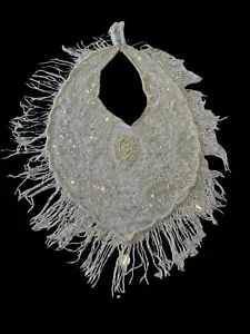 Vtg Capelet Scarf Shawl Ivory White Beaded Lace Wedding Costume Theatre - Picture 1 of 18
