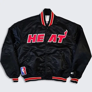 Miami Heat Vintage 90s Starter Satin Bomber Jacket - Black & Red NBA Basketball - Picture 1 of 9