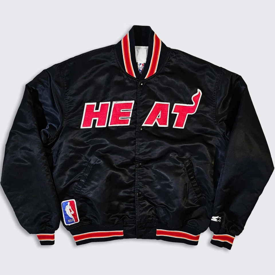 Miami Heat Vintage 90s Starter Satin Bomber Jacket - Black & Red NBA Basketball - Image 1 of 4