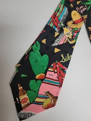 Corbata de Colección 1990 Nicole Miller Tema Mexicano Cactus Corona Seda Cosida a Mano Usada en Excelente Condición Foto 1 de 4