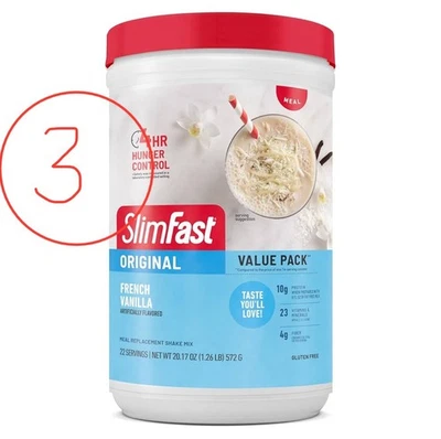 **3 paquetes**SlimFast Original Mezcla de batido de vainilla francesa (20,17 oz. Cada uno) Foto 1 de 4