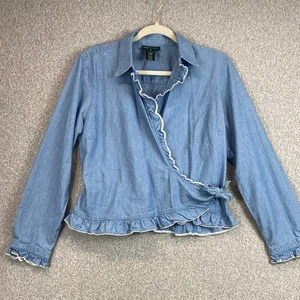 Vintage Ralph Lauren Chambray Western Wickelbluse Gr. 10 Medium Baumwolle Preppy Reitsport - Bild 1 von 10