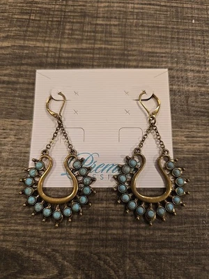 Pendientes colgantes Premier Designs tono dorado y turquesa joyería de moda Foto 1 de 2