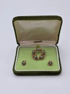 Vintage Pin & Ohrring Floral 14k Gold Filled Türkis Perlen - Bild 1 von 11