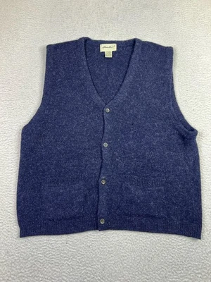 Eddie Bauer Sweater Vest Mens Large Blue 100% Wool V Neck Button Front Pockets - Image 1 of 4