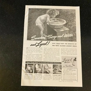 Lysol 1939 desinfectante bebé niña lavado Lehn & Fink revista vintage anuncio impreso - Imagen 1 de 1
