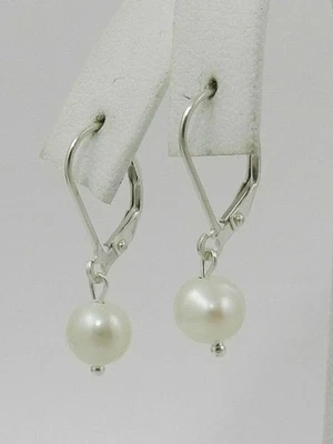 Pendientes colgantes de perlas de plata de ley Foto 1 de 3