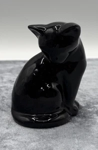 B670 Karlsruher Majolika Handarbeit Katze Keramik 8188s schwarz 12 cm - Picture 1 of 7