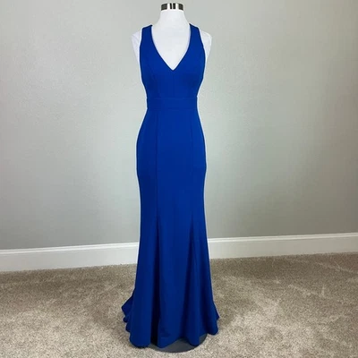 Vestido formal para mujer AQUA talla 0 azul sin espalda línea A moño acento vestido de noche Foto 1 de 4