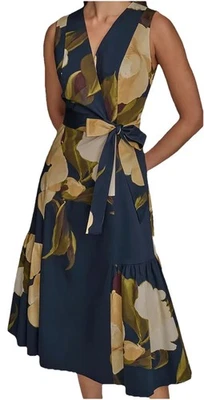 DESLUMBRANTE Vestido Midi Feminino Donna Karan New York Estampado Envoltório Falso Novo com etiquetas, 10, $179 - Imagem 1 de 4
