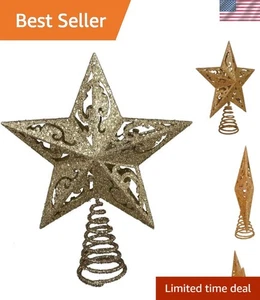 Impresionante copa de árbol de Navidad estrella brillante dorada de 8 pulgadas - No se requieren baterías - Imagen 1 de 10