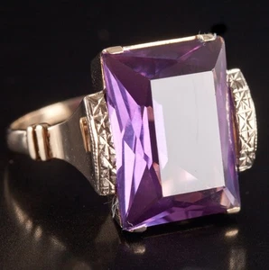 14k Yellow White Gold Lab-Created Alexandrite Solitaire Ring 7.34ctw 6.94g - Picture 1 of 12