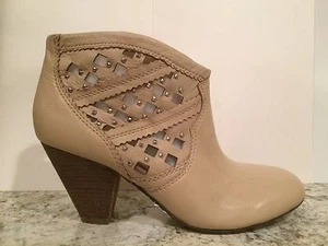 Carlos Santana Keller Ankle Boots Leather Pull On Heel Natural Beige Nude 10 M - Picture 1 of 9