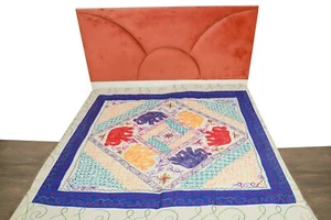 BEDSPREAD AARI WORK WHITE/BLUE SIZE: 90" X 108" - Picture 1 of 4