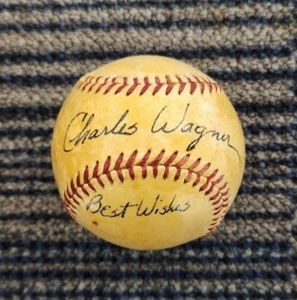 1930s Boston Red Sox CHARLES WAGNER d. 2006 signed vtg Wm Harridge AL Baseball - Picture 1 of 8