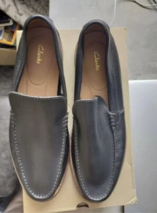 CLARKS MEN PACE BARNES PREMIUM SLIP ON LOAFER FOOTBED UK 9G - BLACK - Picture 1 of 4